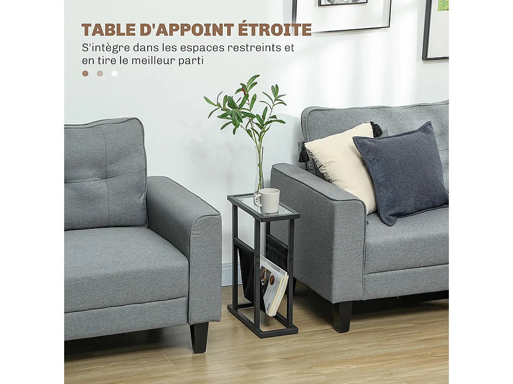 Bout de canapé étroit en verre trempé noir – SLIMY