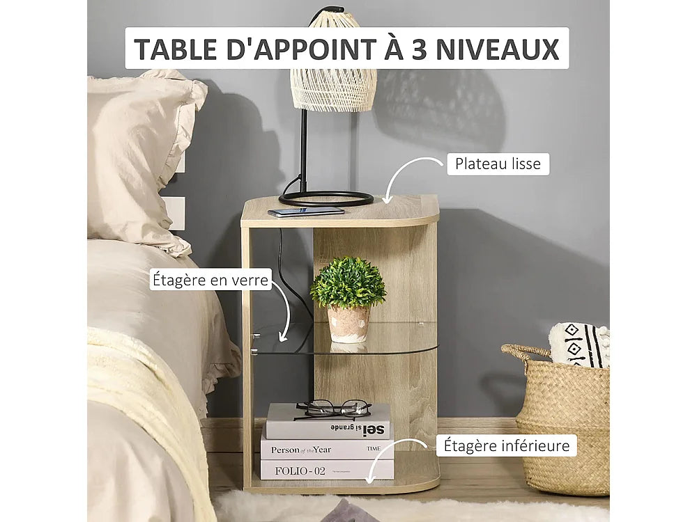 Bout de canapé verre trempé et bois naturel – LUMINA