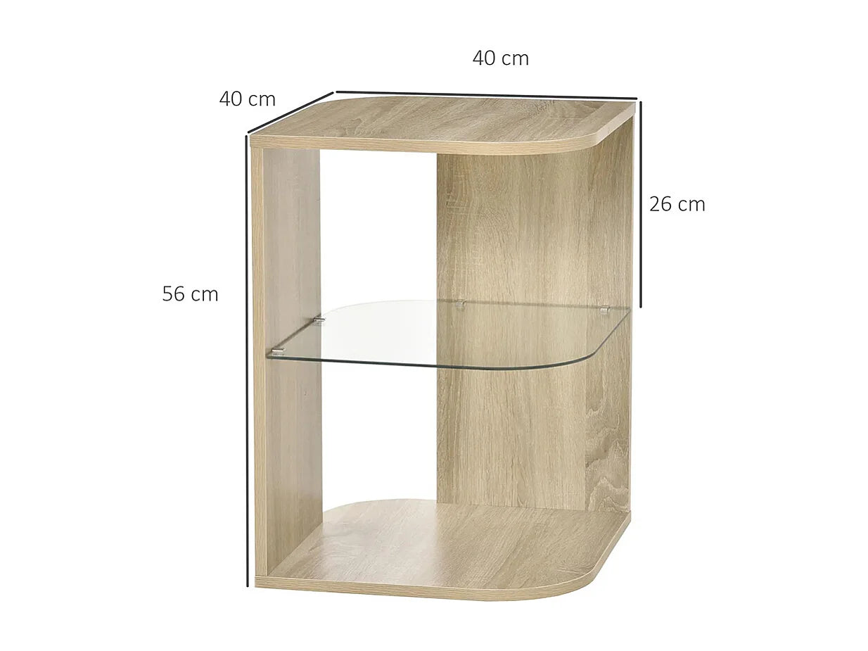 Bout de canapé verre trempé et bois naturel – LUMINA