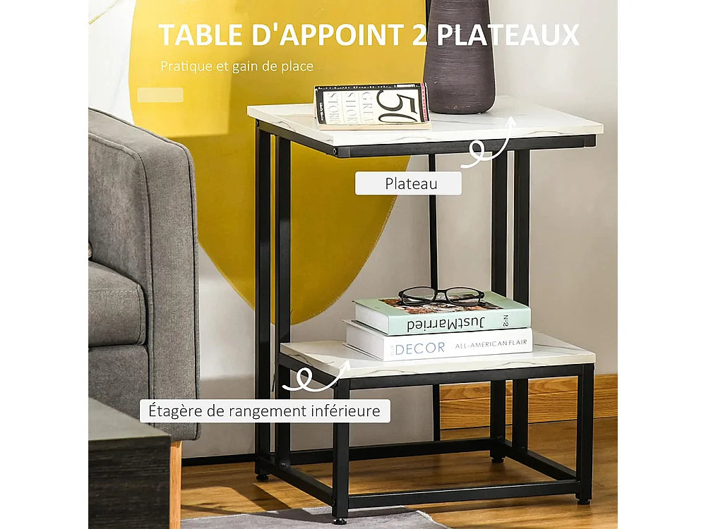 Bout de canapé acier noir effet marbre blanc – MARNOIR