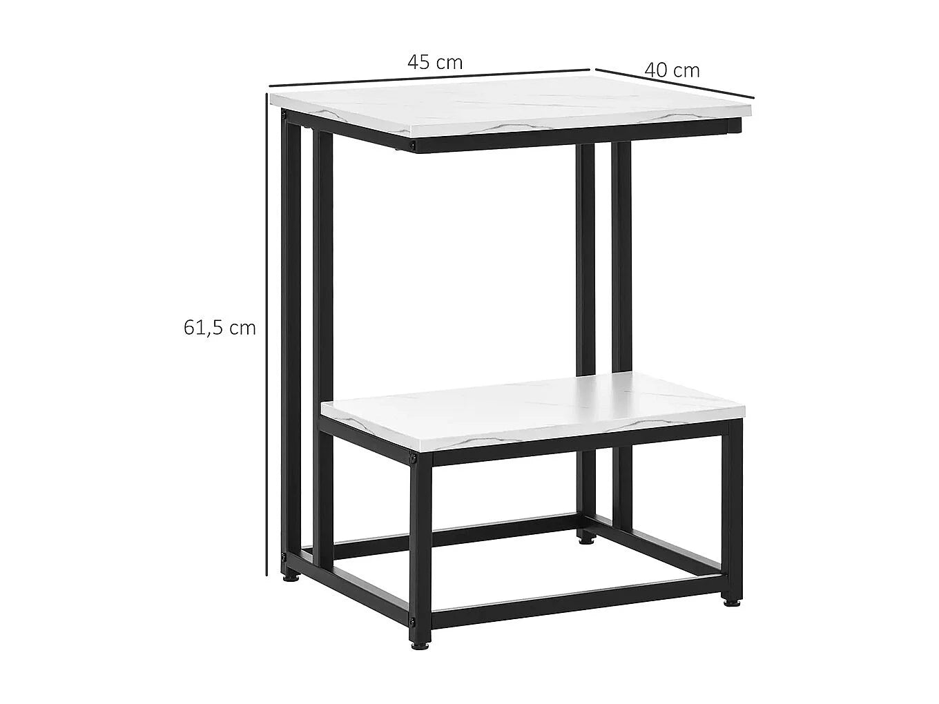 Bout de canapé acier noir effet marbre blanc – MARNOIR