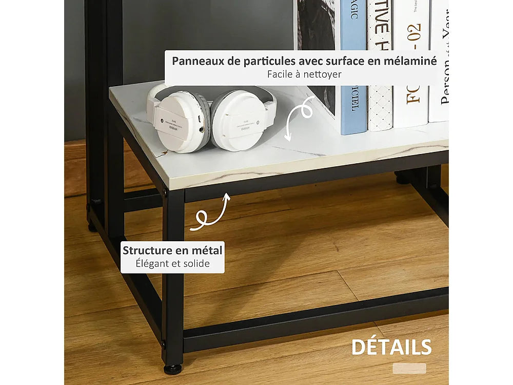 Bout de canapé acier noir effet marbre blanc – MARNOIR