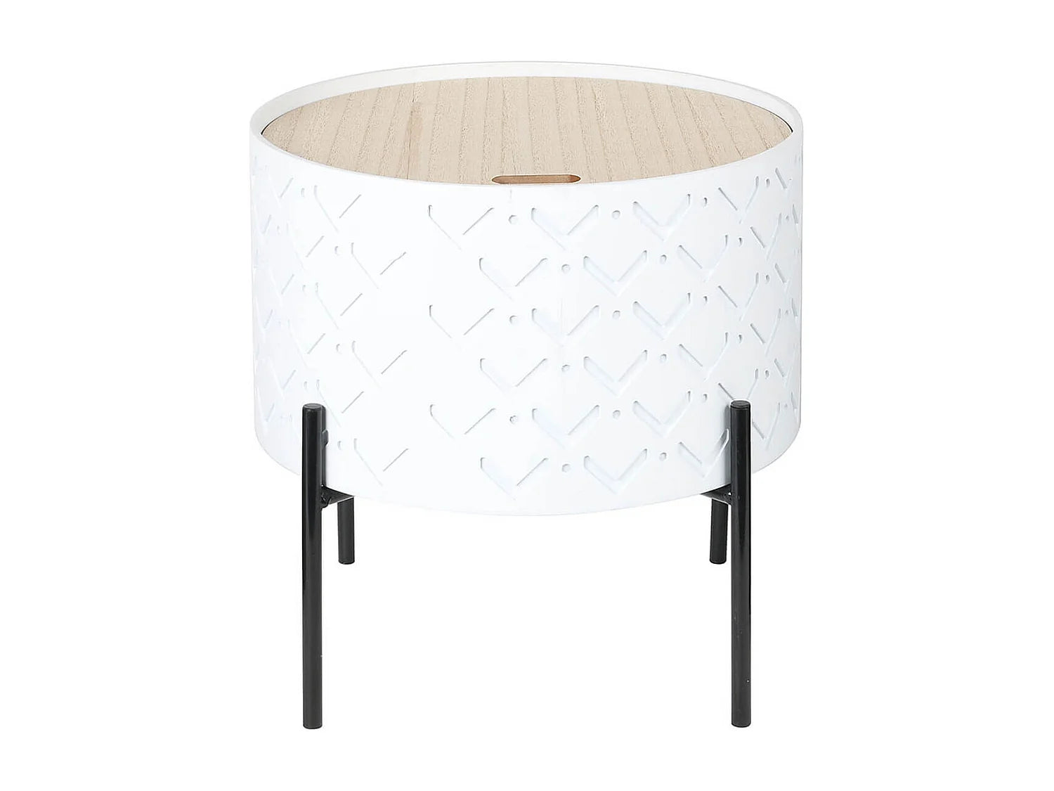Bout de canapé rond blanc avec coffre – PERLE