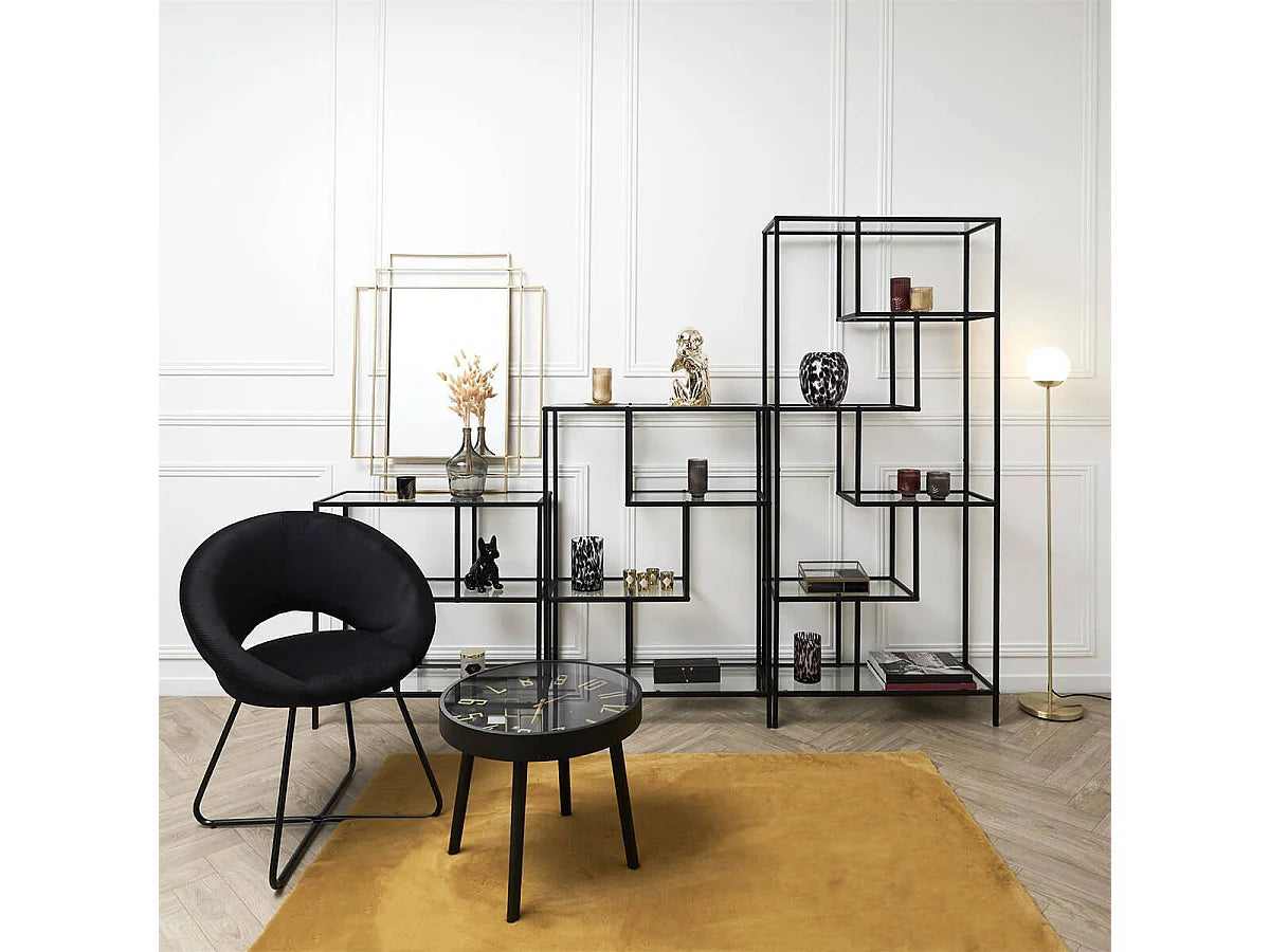 Bout de canapé rond verre trempé noir et or – ORLINE