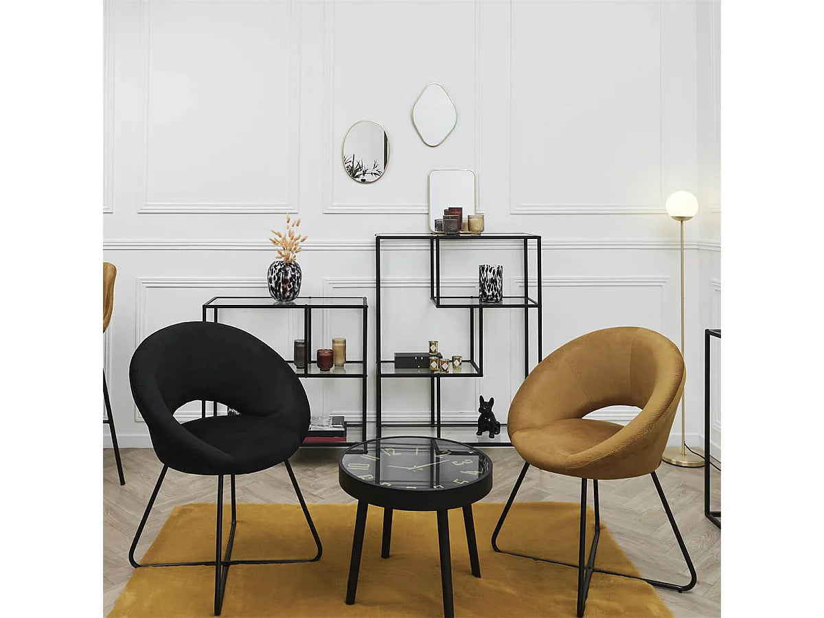 Bout de canapé rond verre trempé noir et or – ORLINE