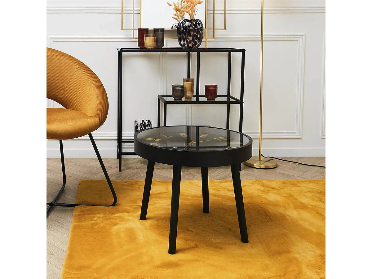 Bout de canapé rond verre trempé noir et or – ORLINE