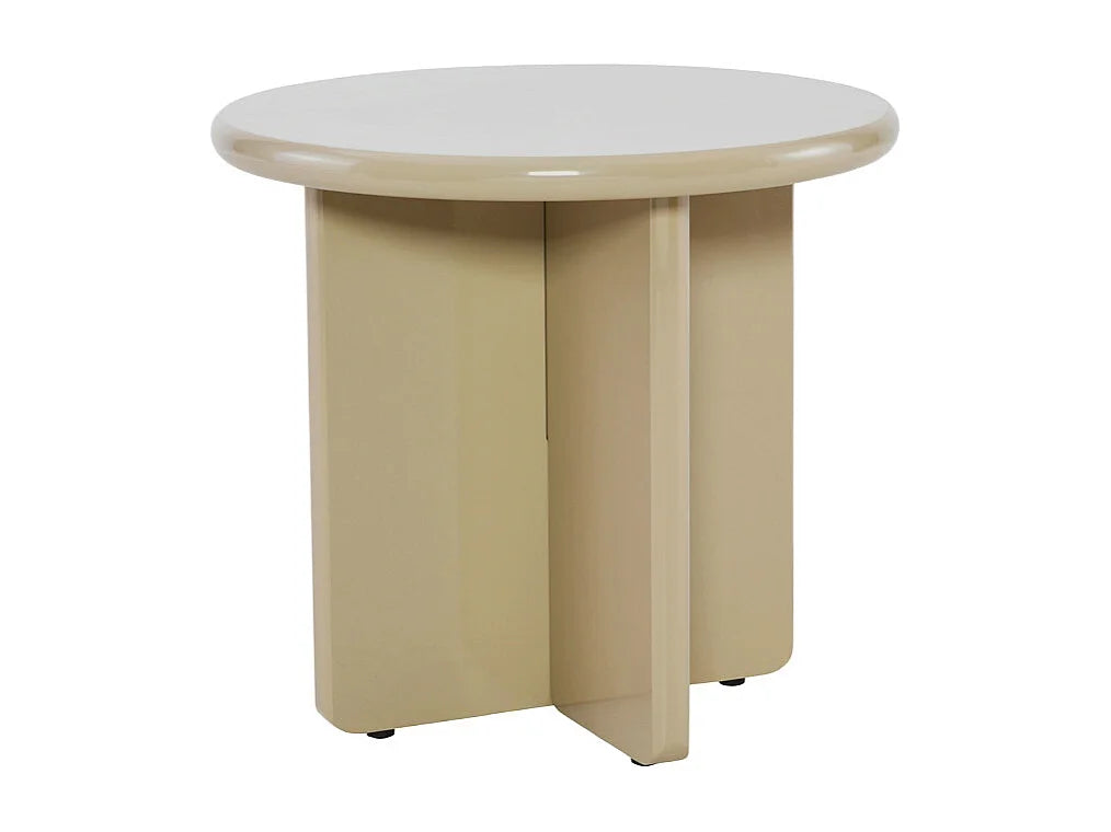 Bout de canapé rond en bois laqué beige – PALOMA
