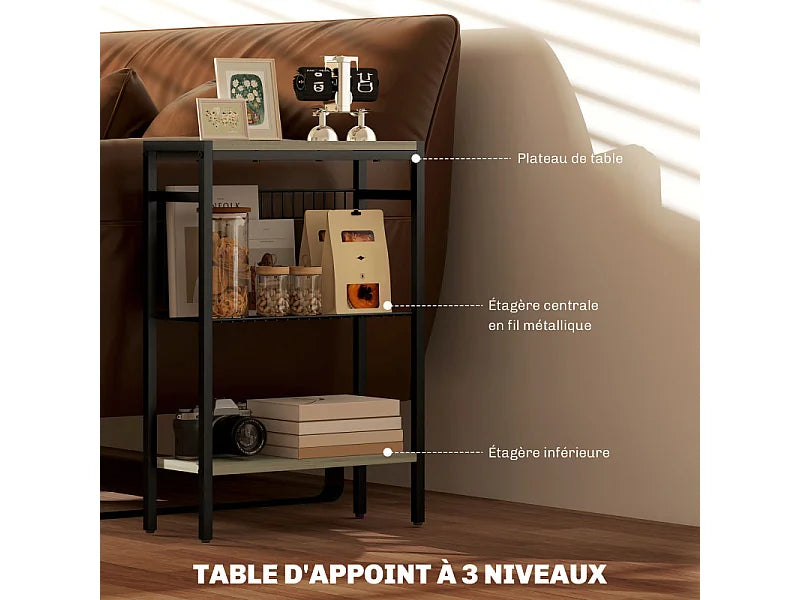 Bout de canapé étagères en acier gris – MOXEN