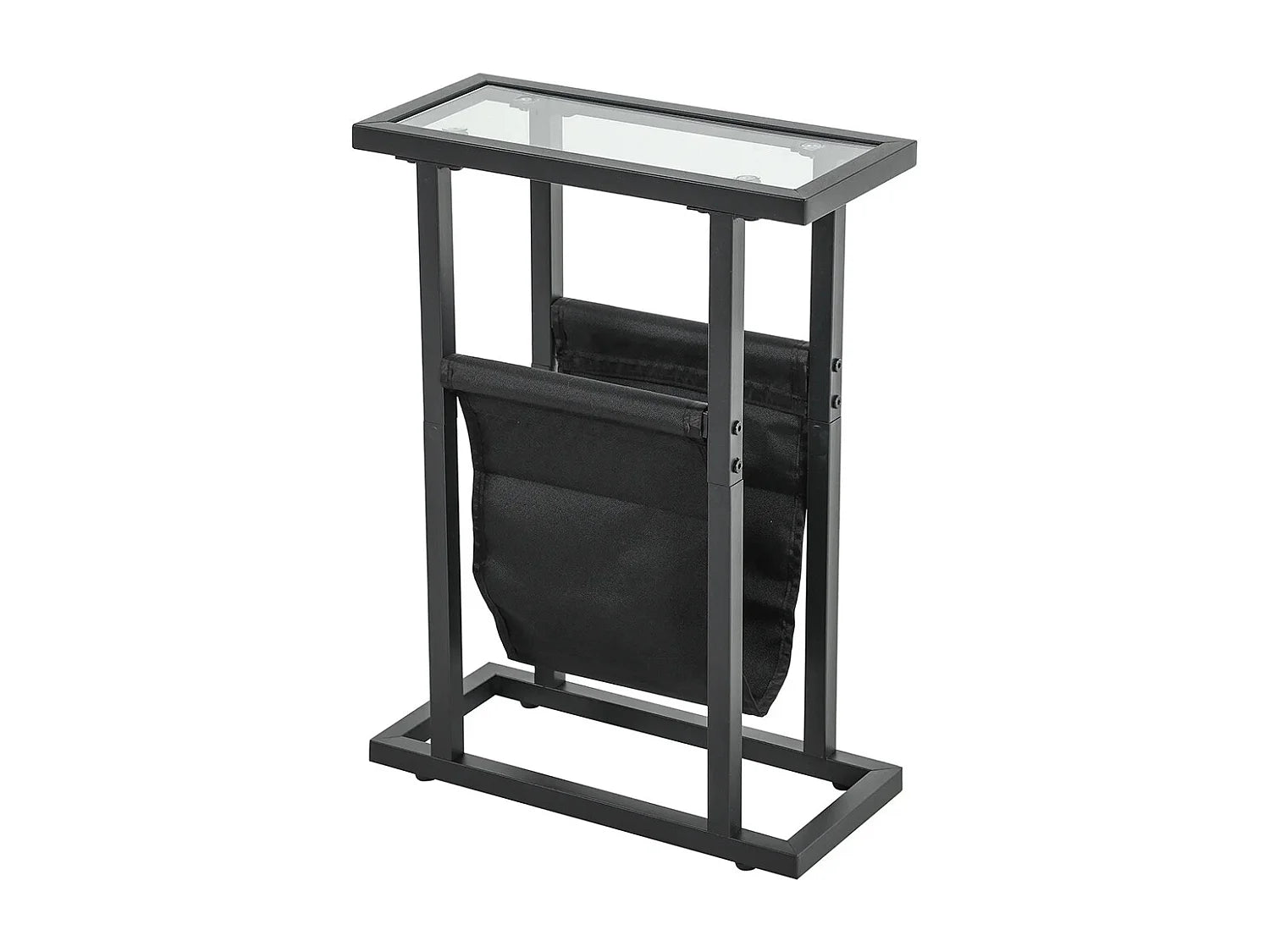 Bout de canapé étroit en verre trempé noir, porte-revues – SLIMO