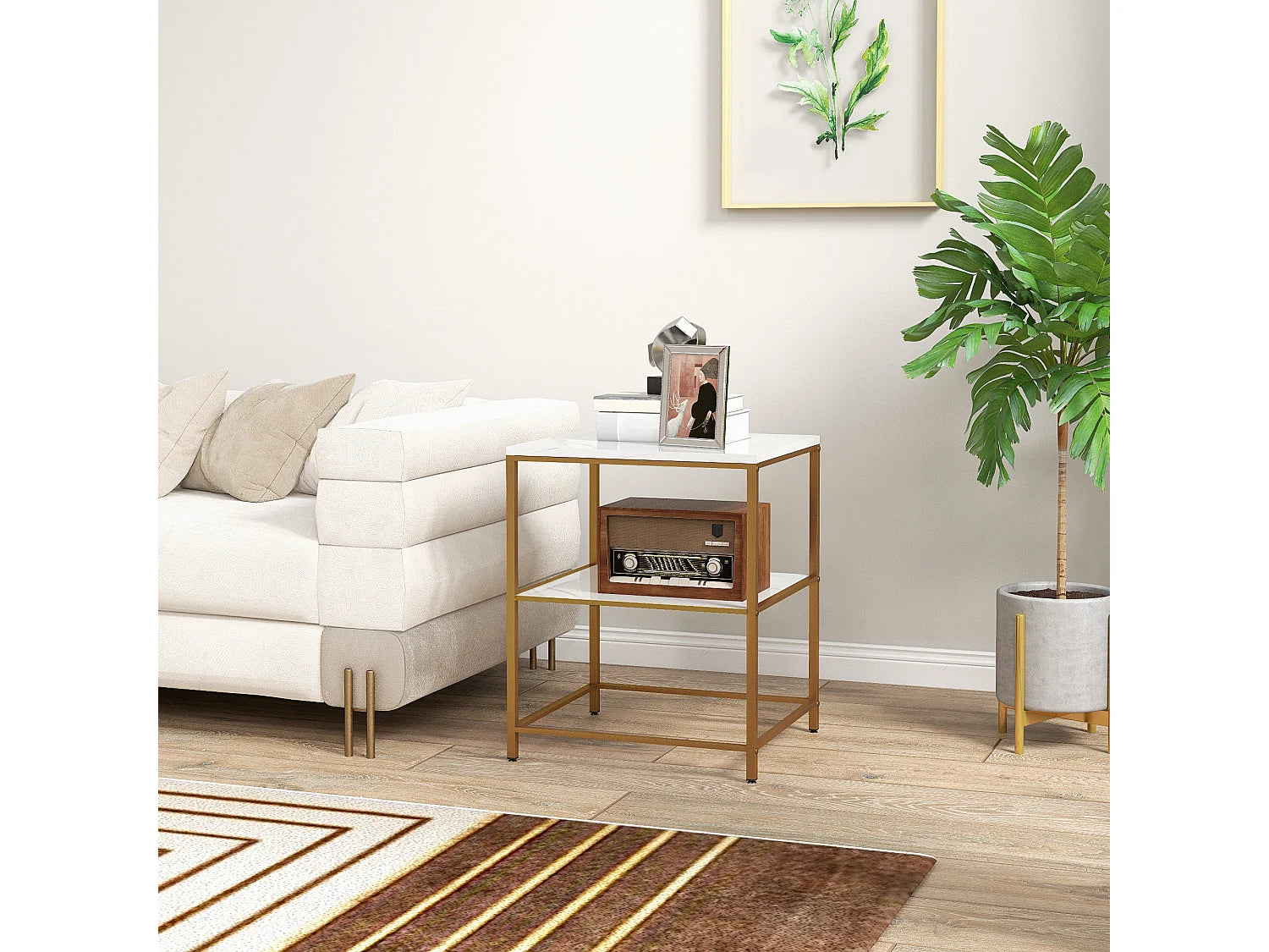 Bout de canapé art déco effet marbre blanc doré – GATSBY