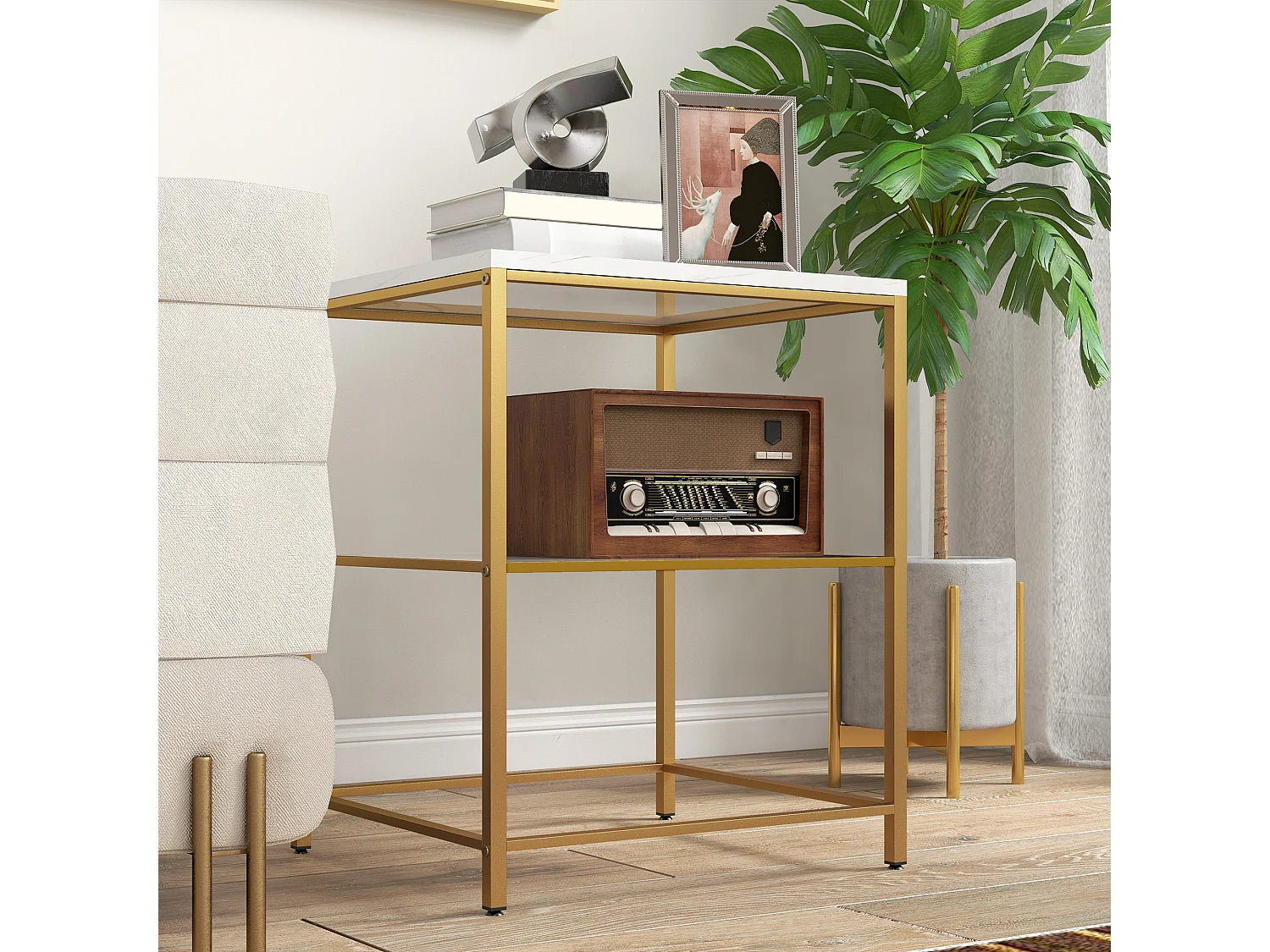 Bout de canapé art déco effet marbre blanc doré – GATSBY