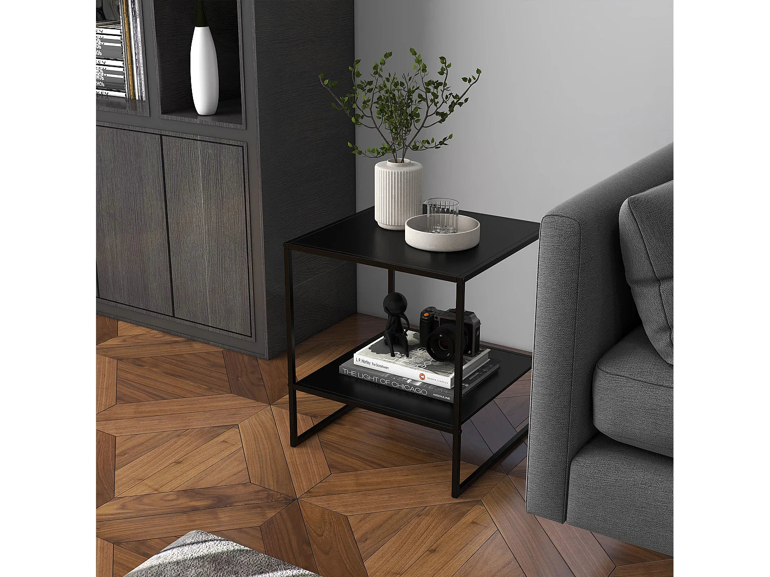 Bout de canapé carré 2 niveaux acier noir – KUBIK