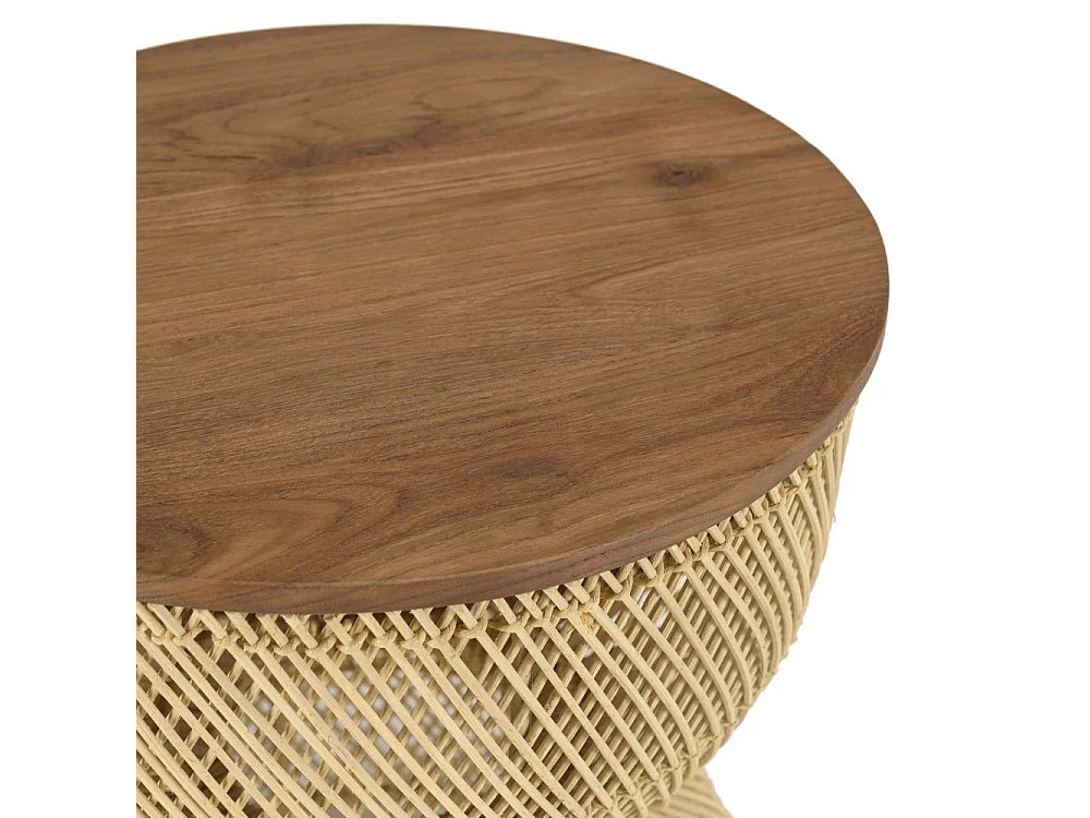 Bout de canapé rotin beige plateau teck recyclé – NALA
