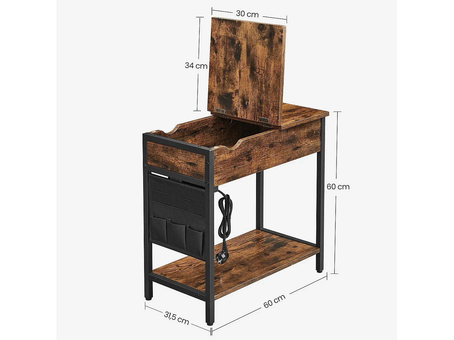Bout de canapé pliant en acier marron avec USB – NOMADE