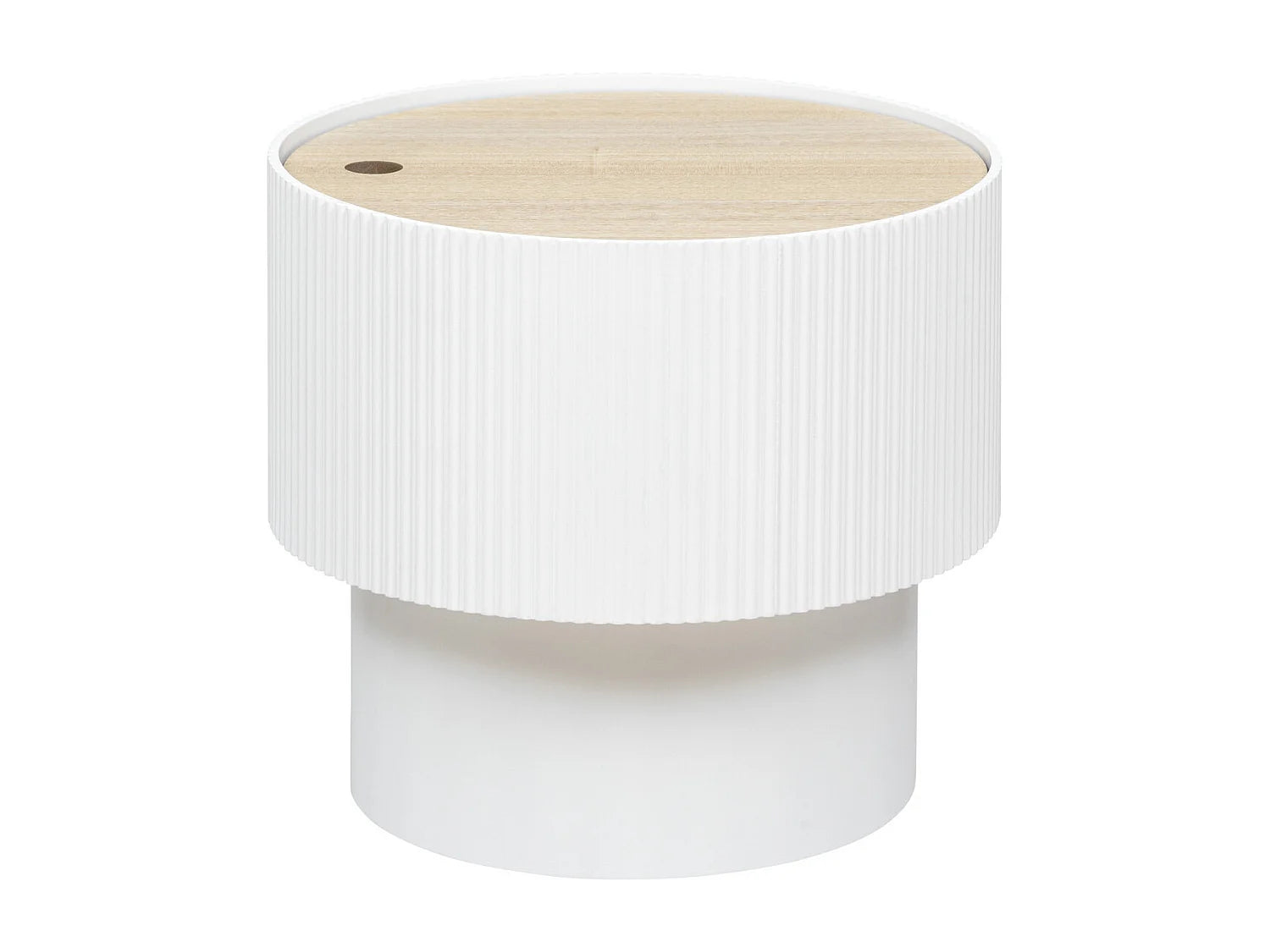 Bout de canapé coffre rond bois blanc – ENOLA