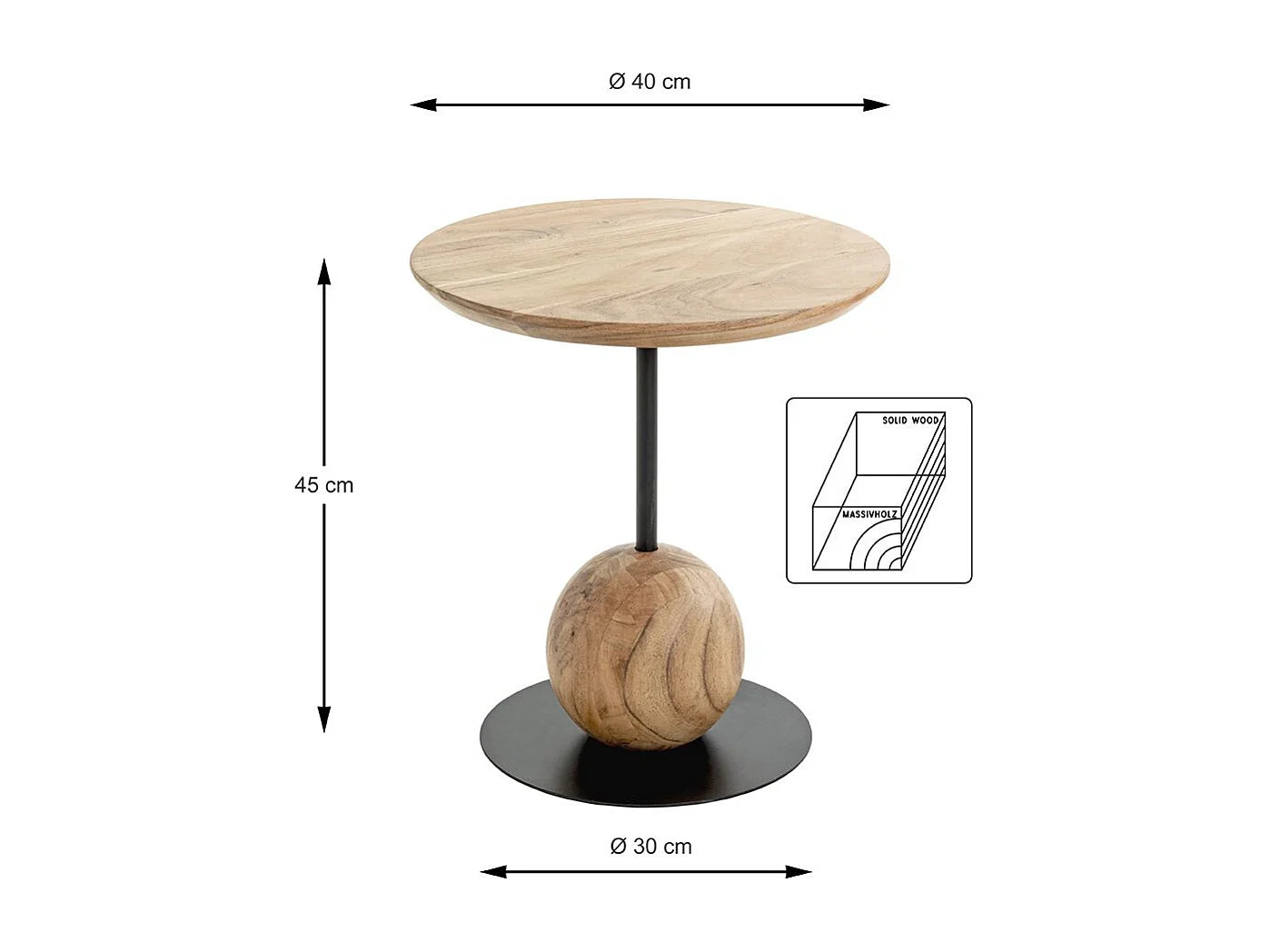 Bout de canapé rond en chêne et métal noir – SPHERA