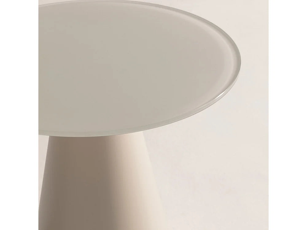 Bout de canapé rond verre trempé et métal beige – LUMEN