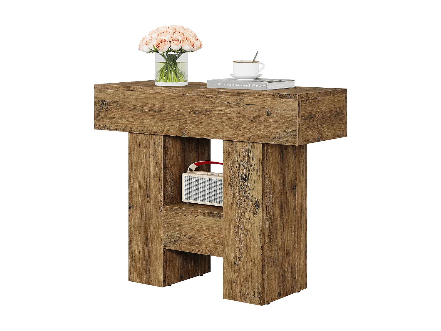 Bout de canapé étroit 2 plateaux bois marron – CAMPA