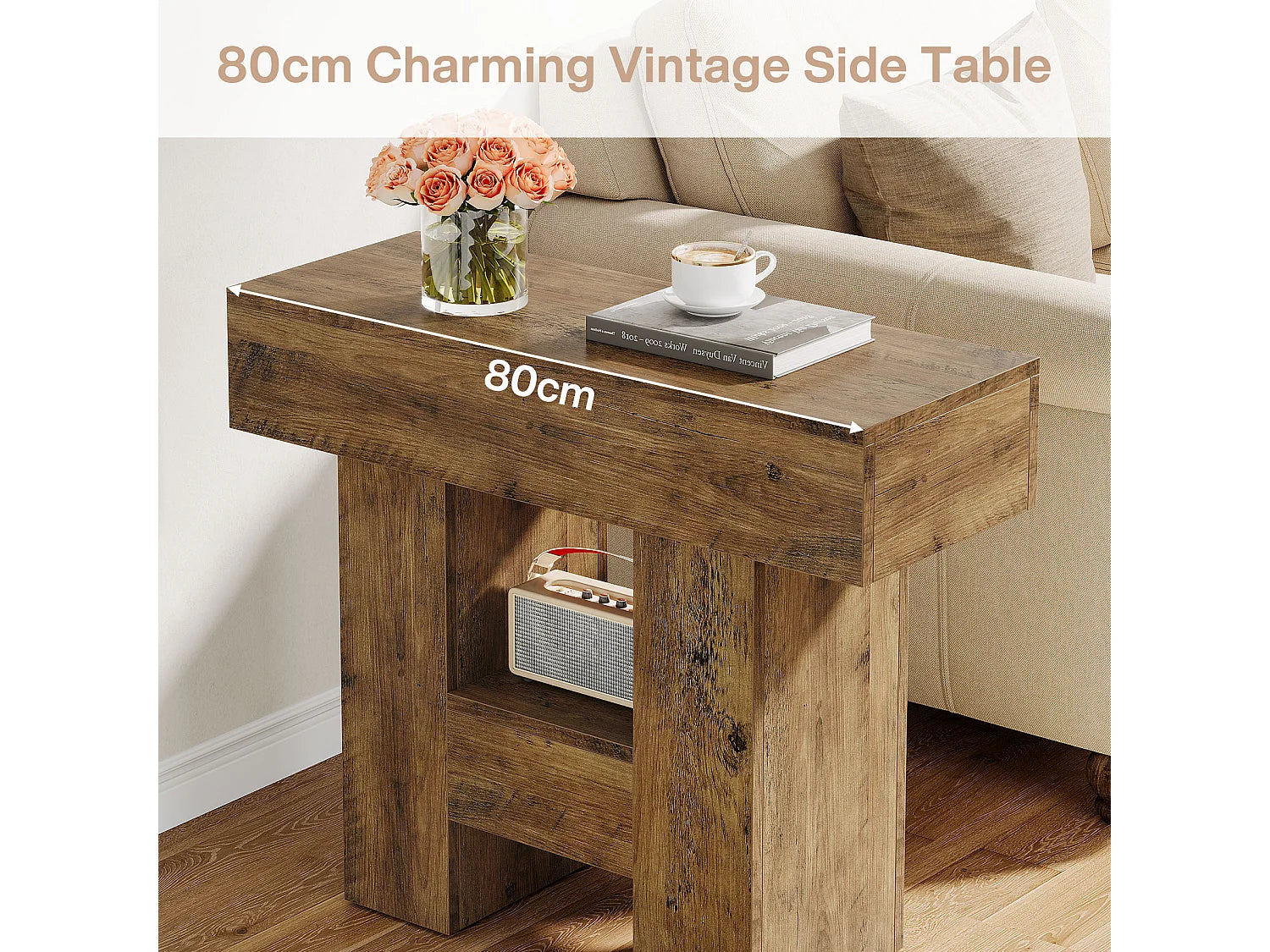 Bout de canapé étroit 2 plateaux bois marron – CAMPA