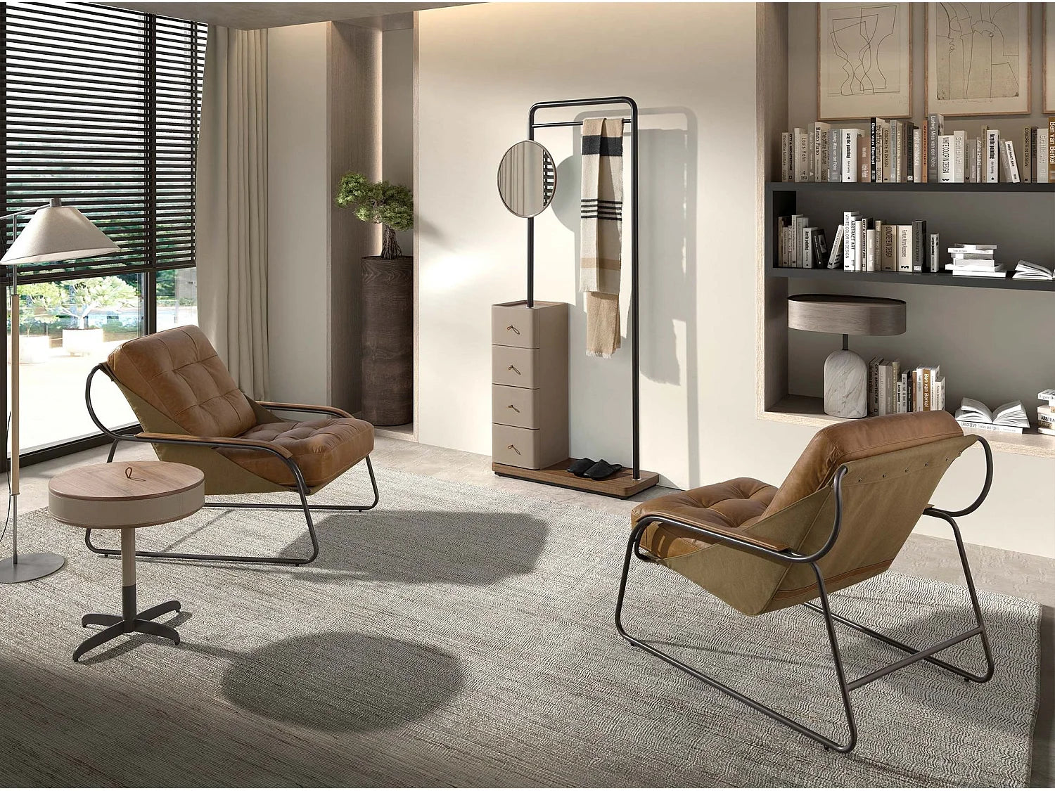 Bout de canapé d'angle rond noyer et acier – VISON