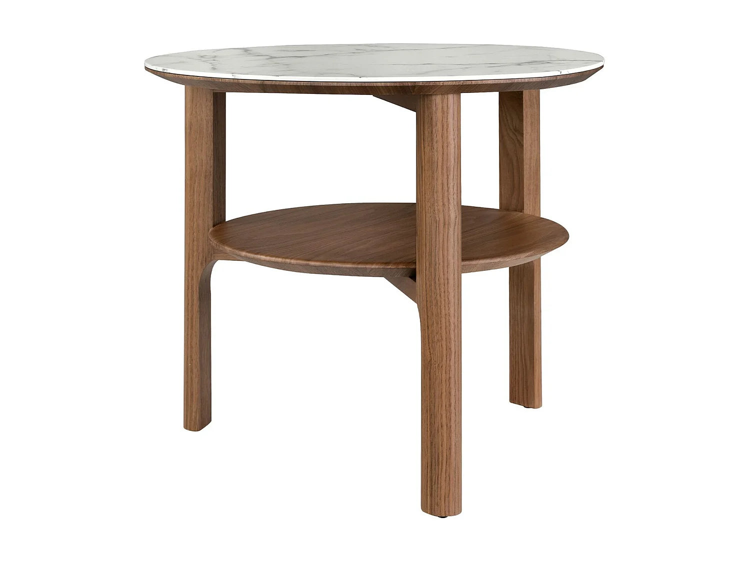 Bout de canapé rond en marbre et noyer – CERÂMO