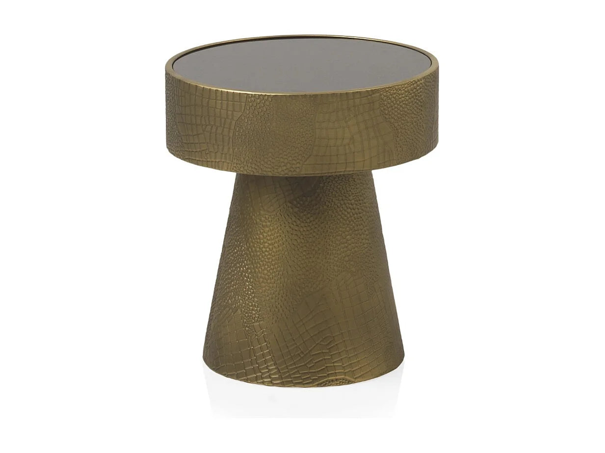 Bout de canapé carré en métal doré et verre noir – AKOYA