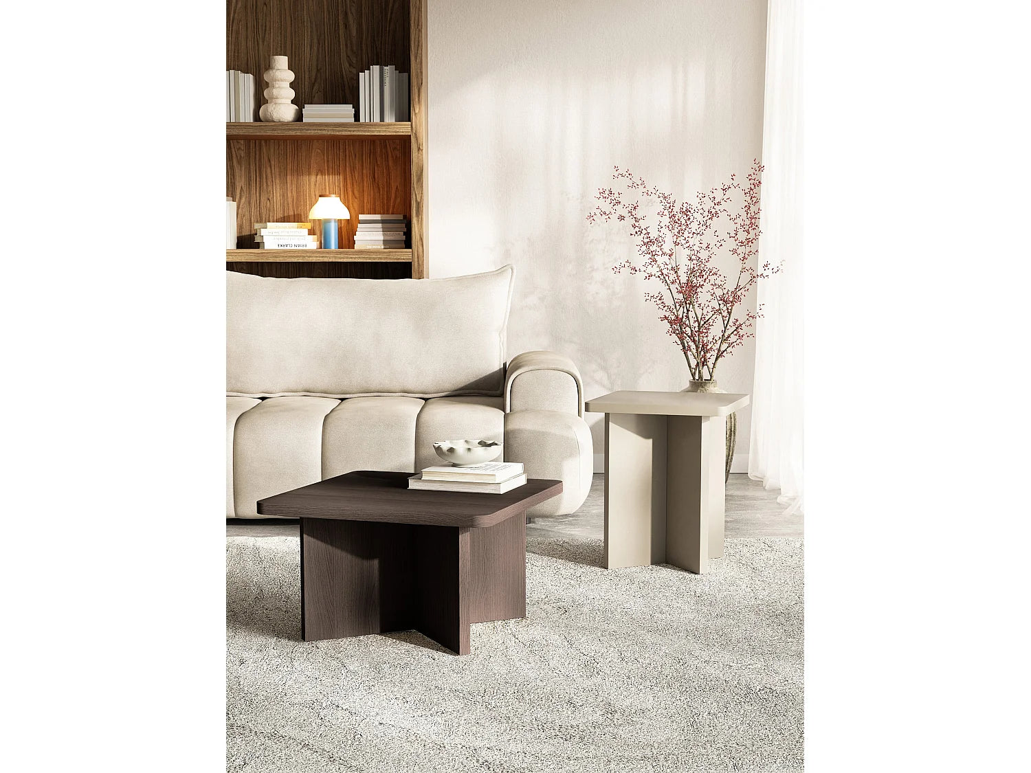 Bout de canapé carré japandi gris taupe – QUBELO