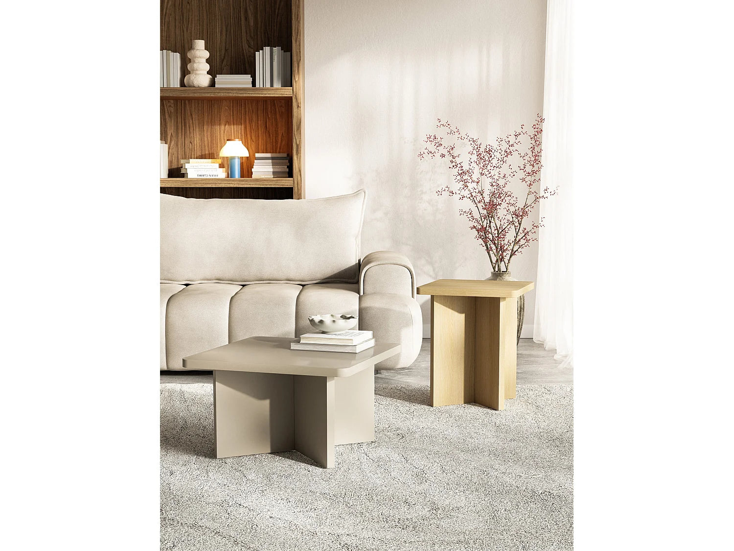 Bout de canapé carré chêne clair style japandi – SOREN