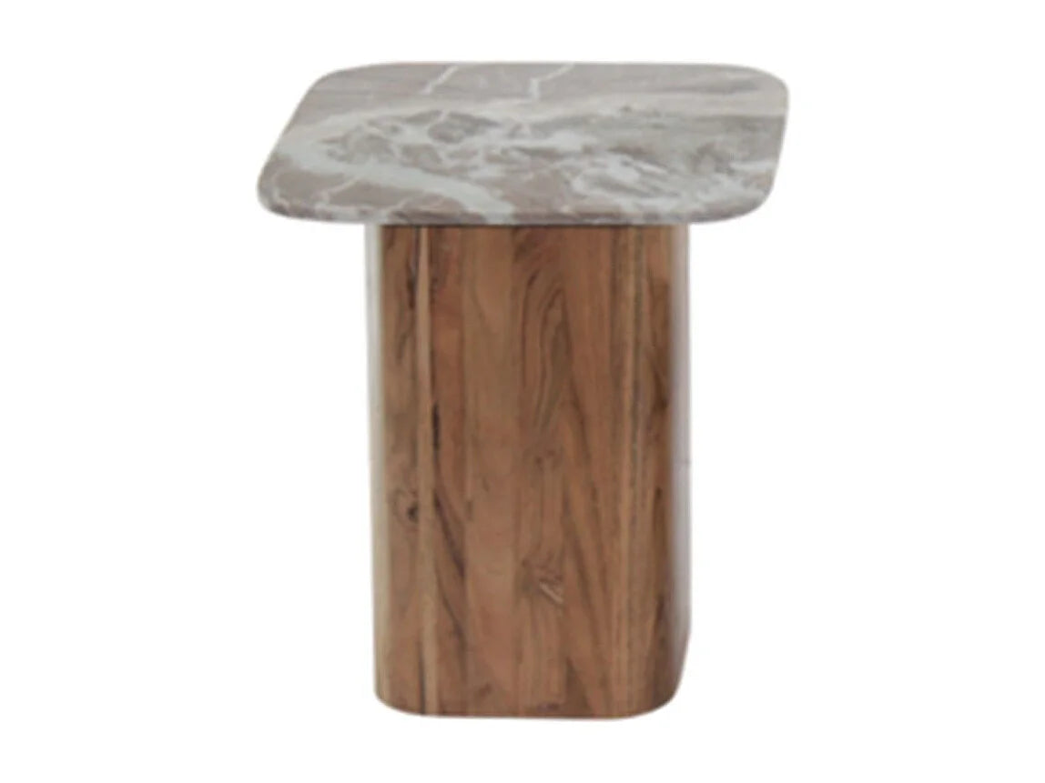 Bout de canapé marbre naturel et acacia – MARBÉA
