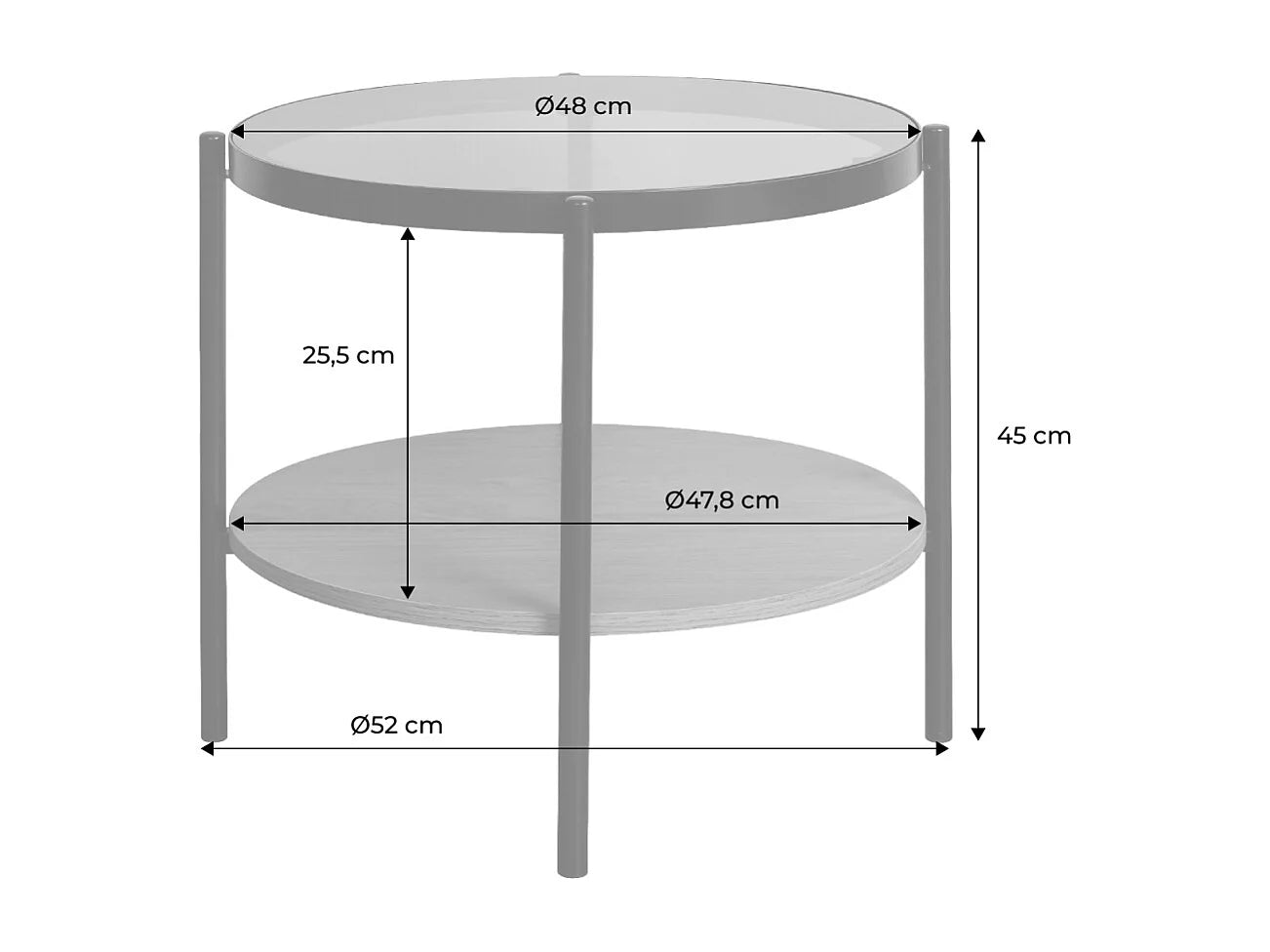 Bout de canapé rond verre trempé et métal noir – VINTA
