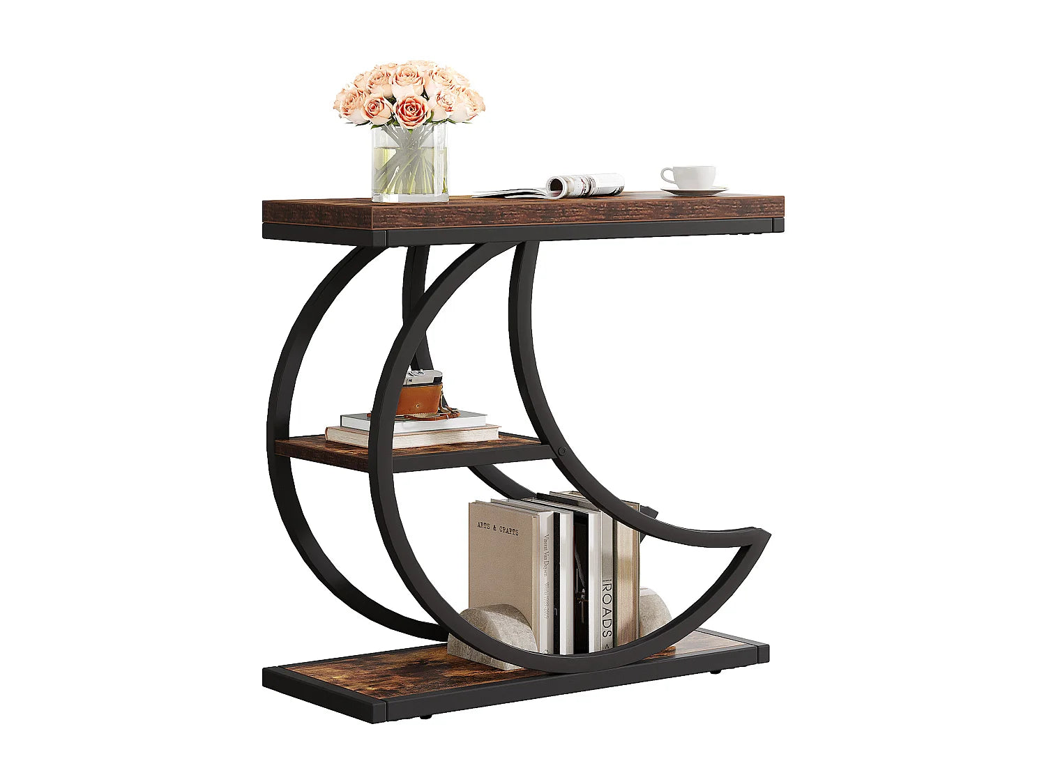 Bout de canapé industriel 3 niveaux métal marron – FORGIA