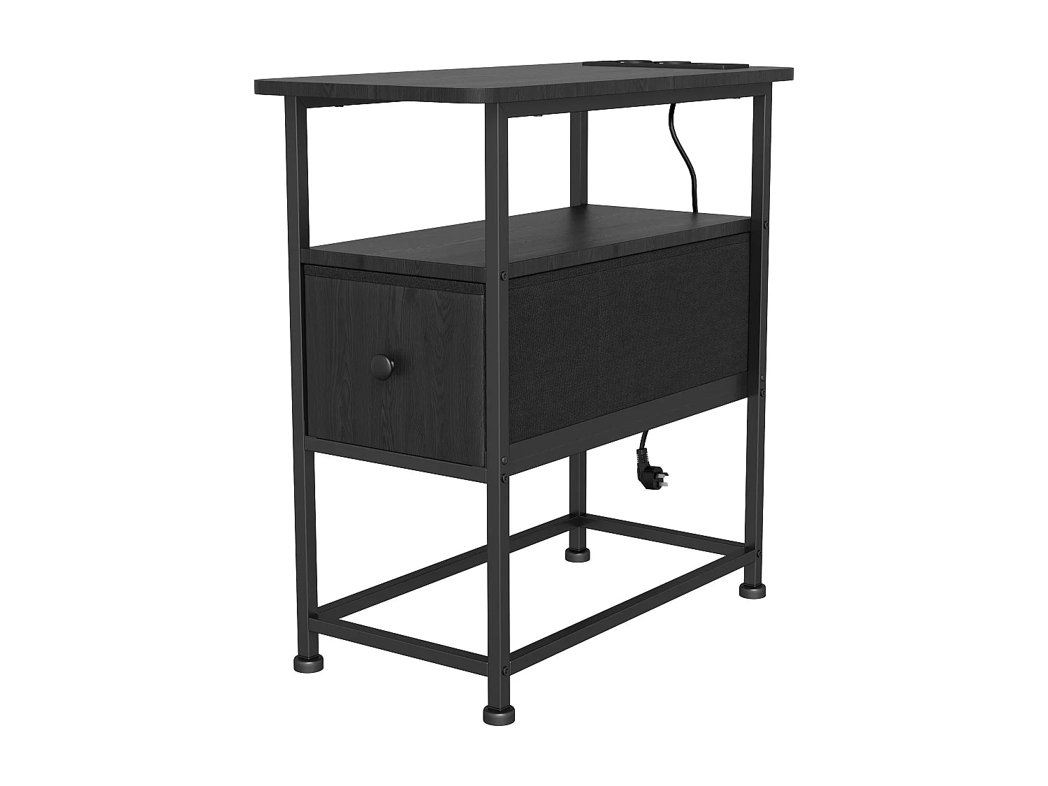 Bout de canapé carré noir LED tiroir étagères – NOCTA