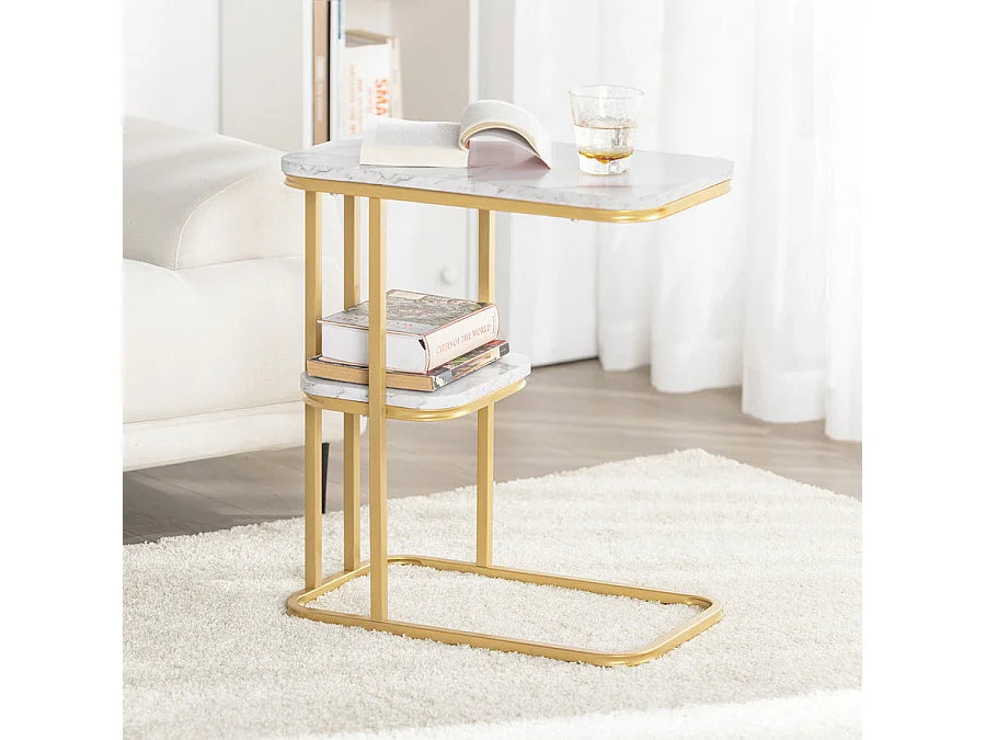 Bout de canapé effet marbre et métal doré – AURELIA