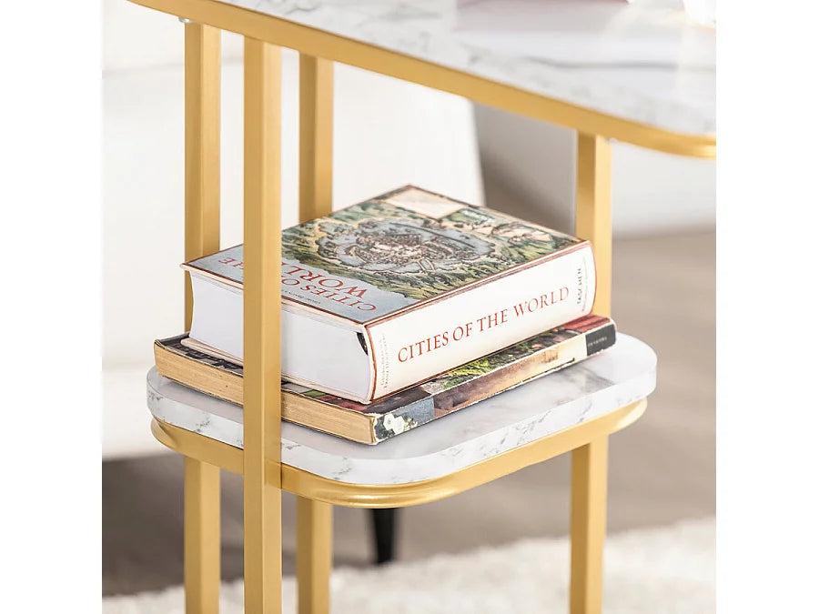 Bout de canapé effet marbre et métal doré – AURELIA