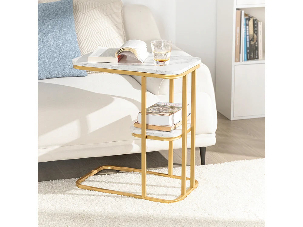 Bout de canapé effet marbre et métal doré – AURELIA