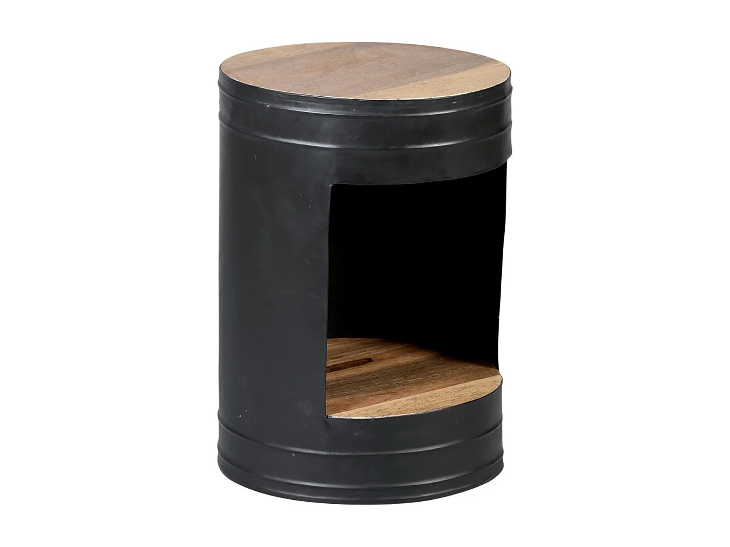 Bout de canapé rond industriel bois et acier – FORGE