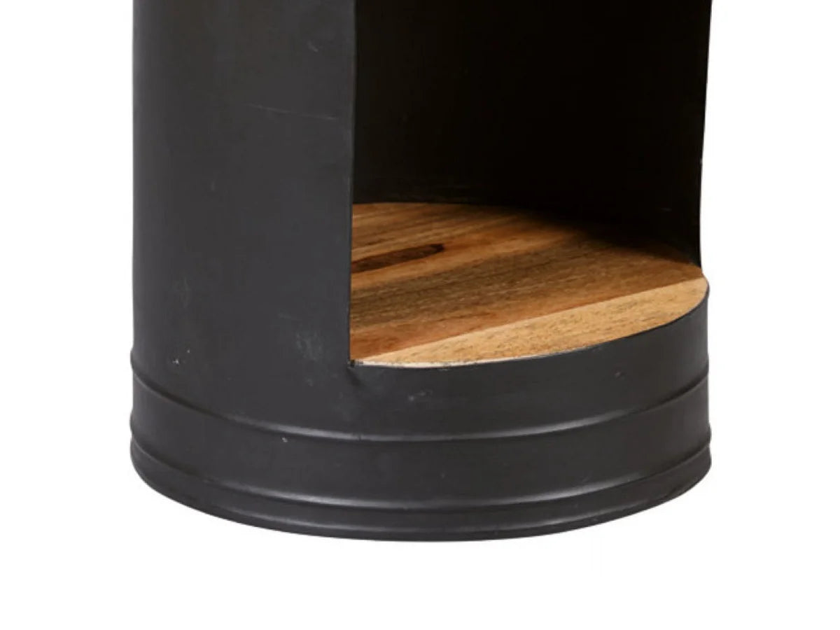 Bout de canapé rond industriel bois et acier – FORGE