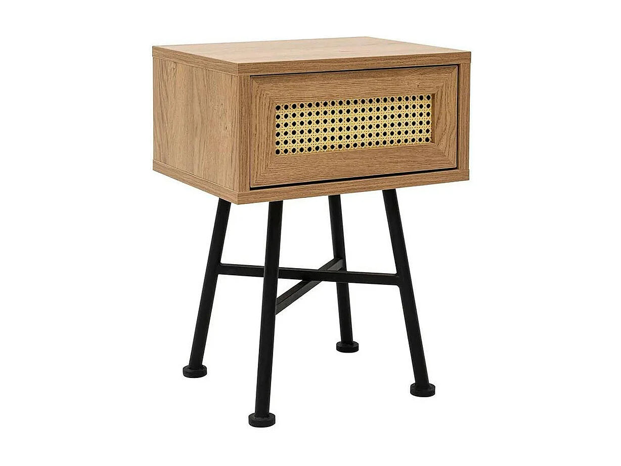 Bout de canapé cannage à tiroir décor bois beige – JENILA