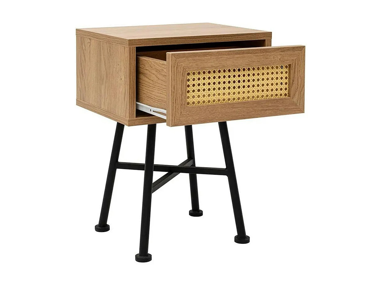Bout de canapé cannage à tiroir décor bois beige – JENILA