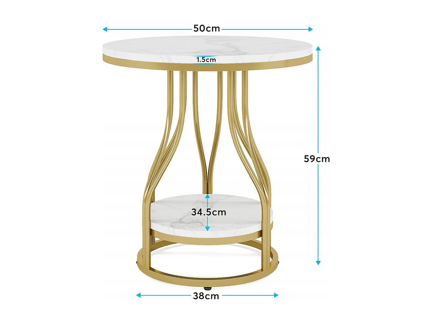 Bout de canapé rond en marbre blanc et or – LUMINA