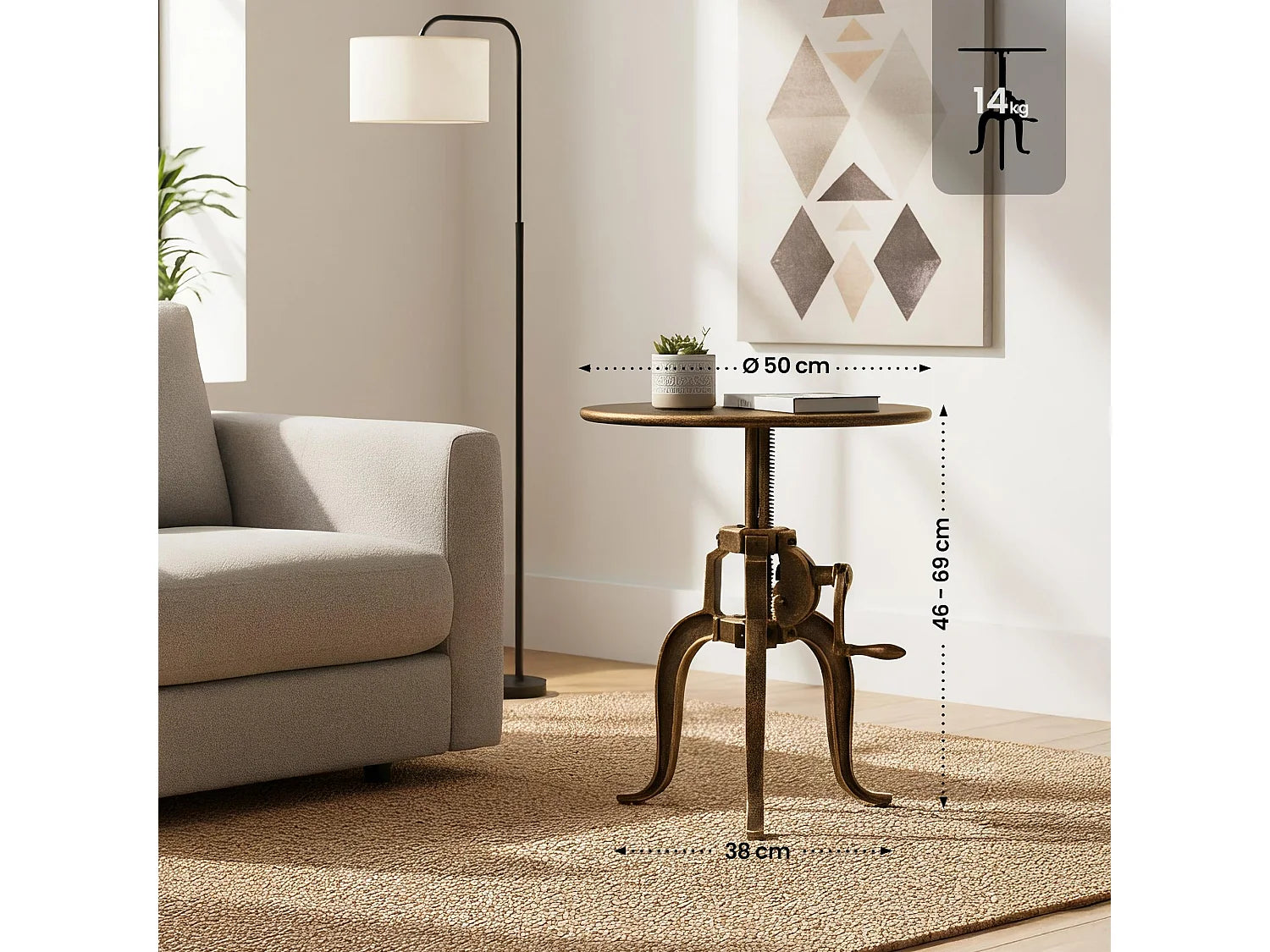 Bout de canapé rond en métal bronze réglable – FORGIO