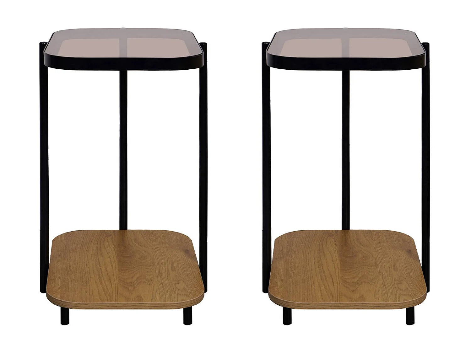Bout de canapé vintage verre et bois métal noir – SMOKO