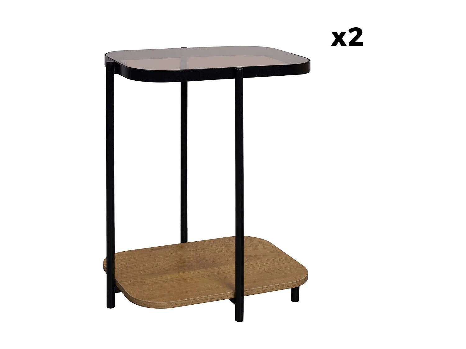 Bout de canapé vintage verre et bois métal noir – SMOKO