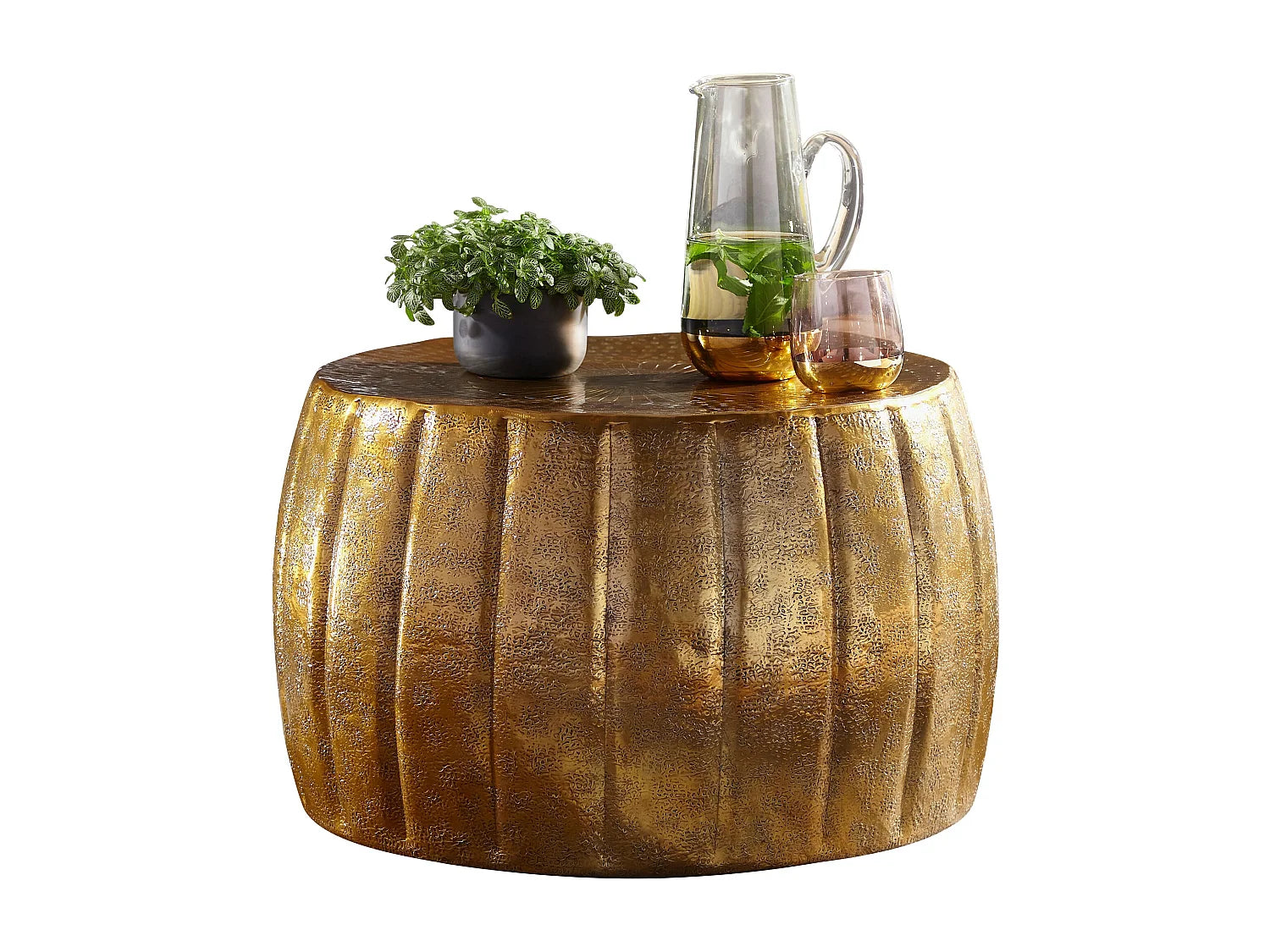 Bout de canapé rond en aluminium doré oriental – SAHARA