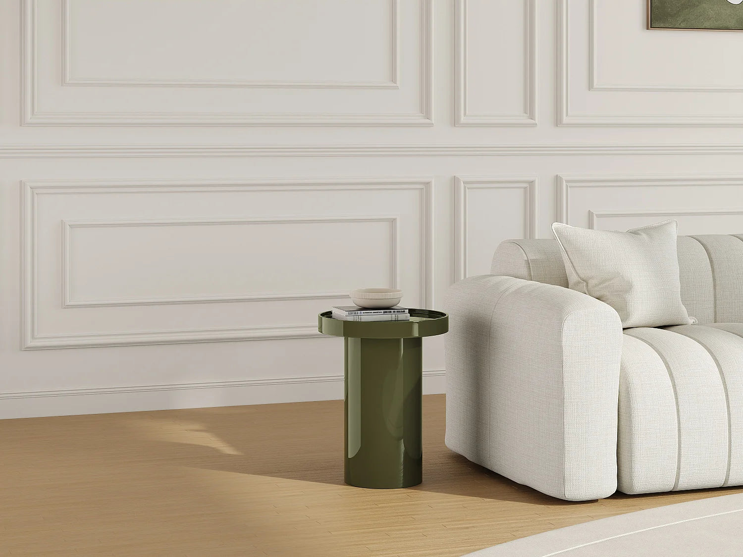 Bout de canapé rond laqué kaki brillant – LUMO
