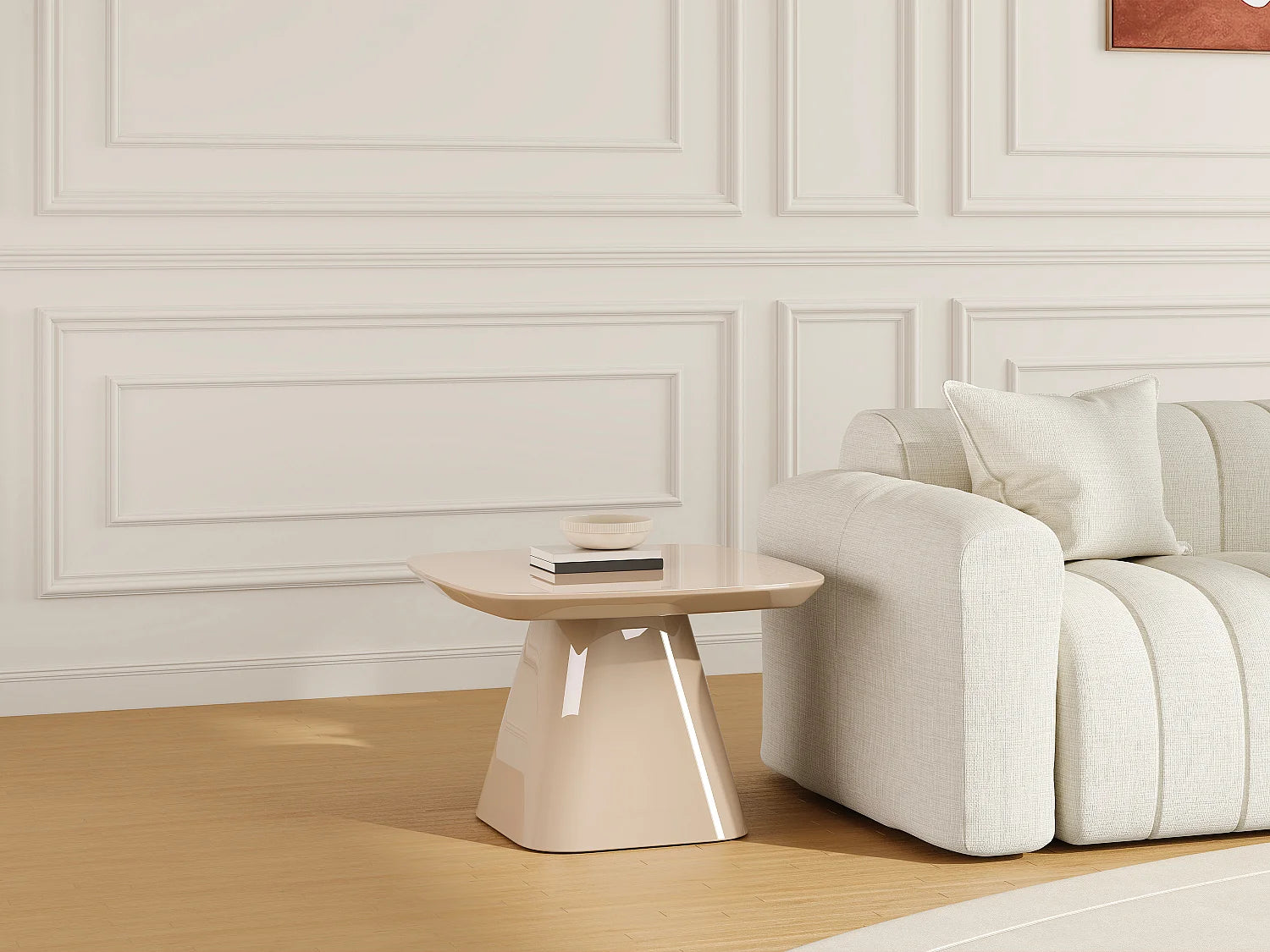 Bout de canapé carré en MDF taupe laqué – TALYA
