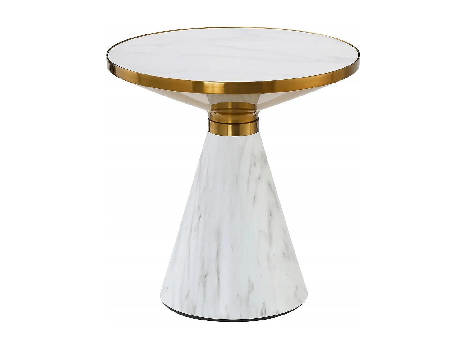 Bout de canapé rond marbre blanc et doré – MARVELLA