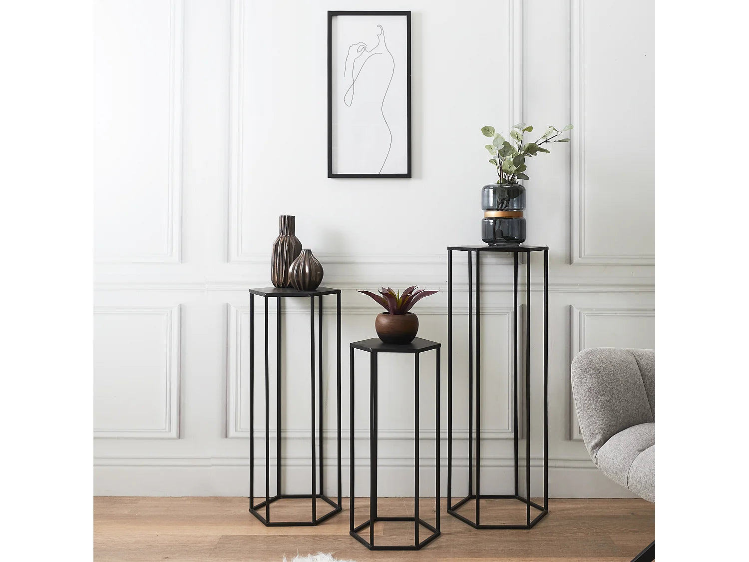 Bout de canapé gigogne haut métal noir x3 – TOTEM