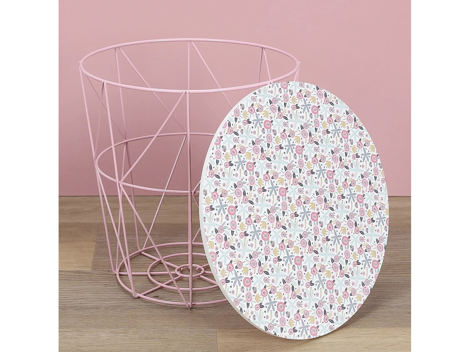 Bout de canapé rond rose à motifs pour enfant – LIBELLE