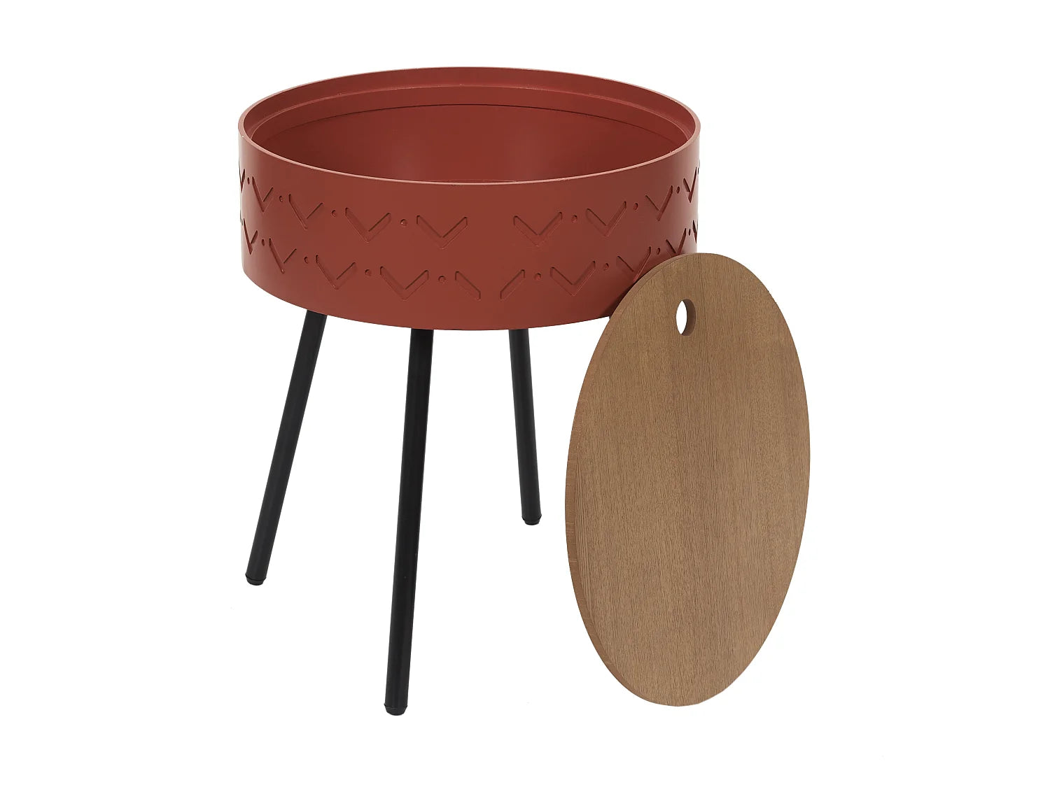 Bout de canapé coffre scandinave rouge et bois – CERISE